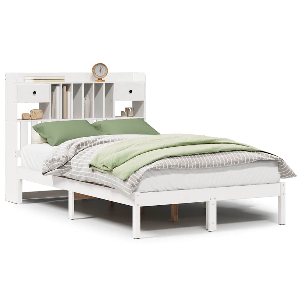 Bookcase Bed without Mattress White 135x190 cm Double Solid Wood Pine