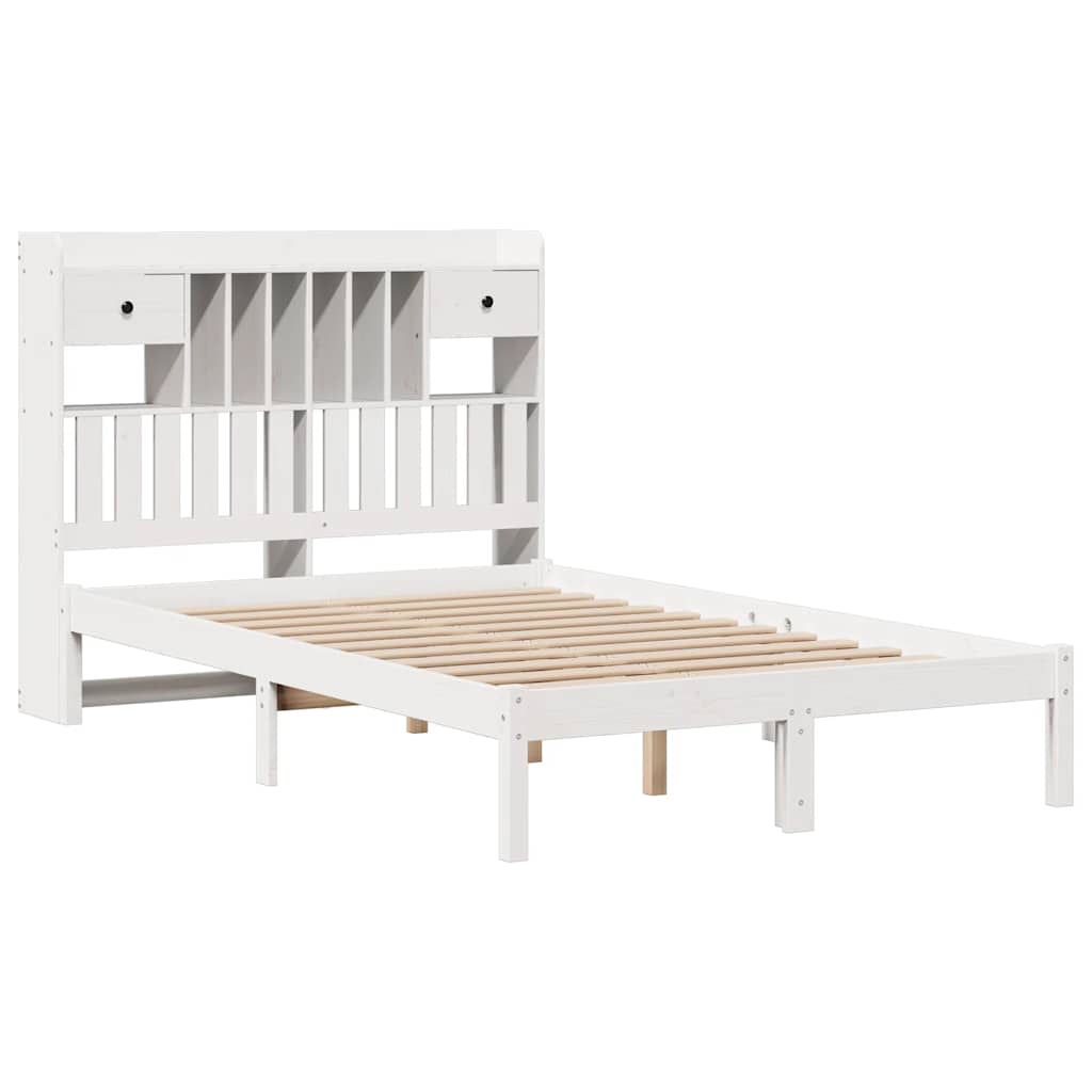 Bookcase Bed without Mattress White 135x190 cm Double Solid Wood Pine