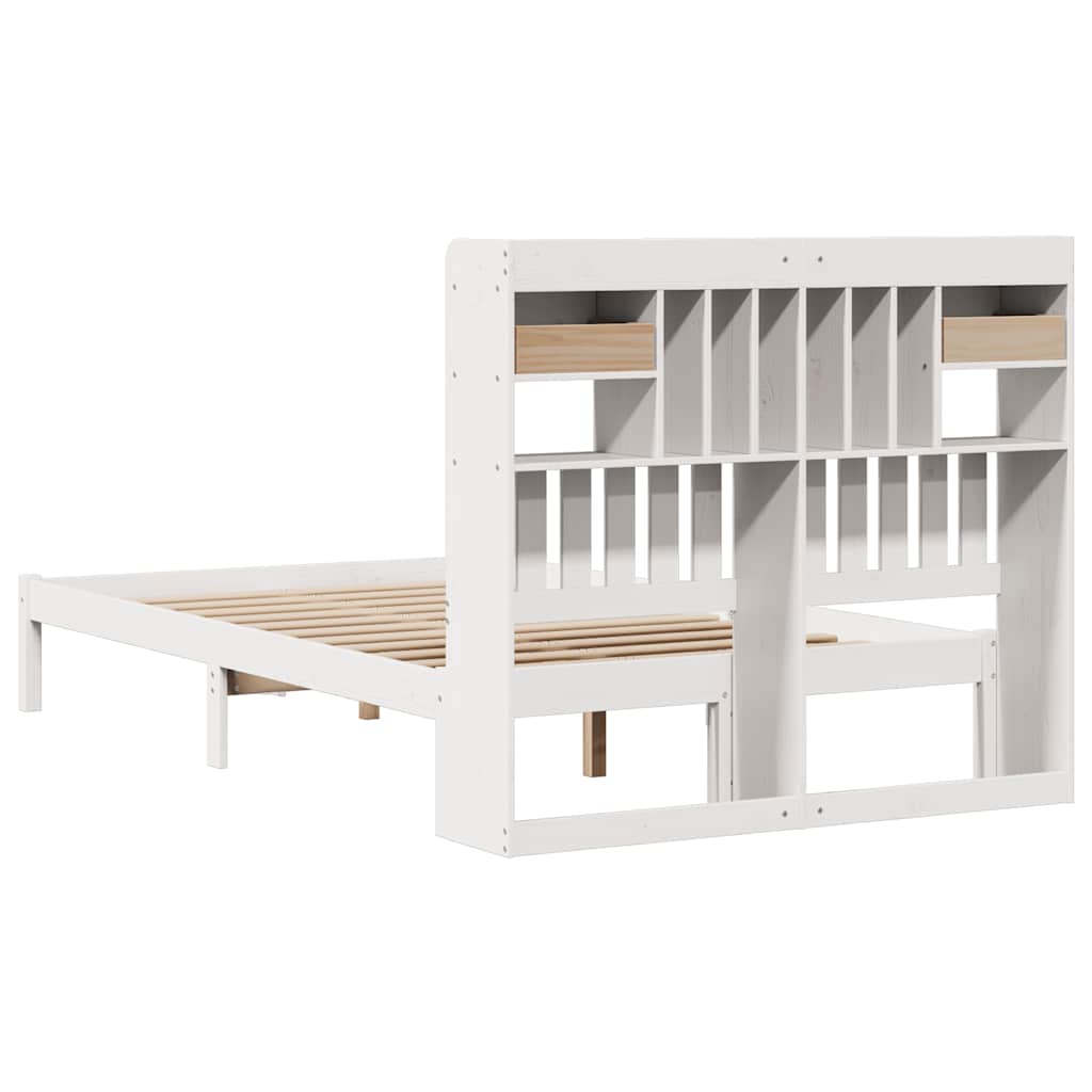 Bookcase Bed without Mattress White 135x190 cm Double Solid Wood Pine