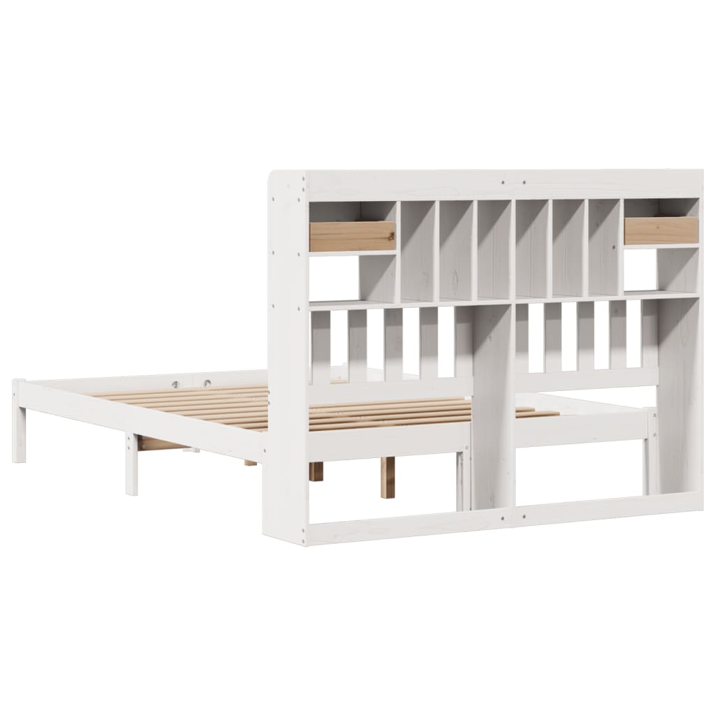 Bookcase Bed without Mattress White 140x190 cm Solid Wood Pine