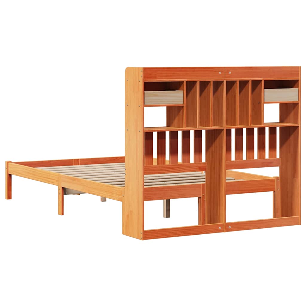 Bookcase Bed without Mattress Wax Brown 135x190 cm Double Solid Wood Pine
