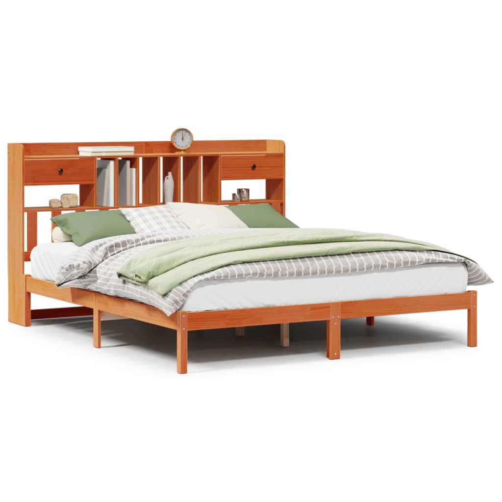 Bookcase Bed without Mattress Wax Brown 200x200 cm Solid Wood Pine