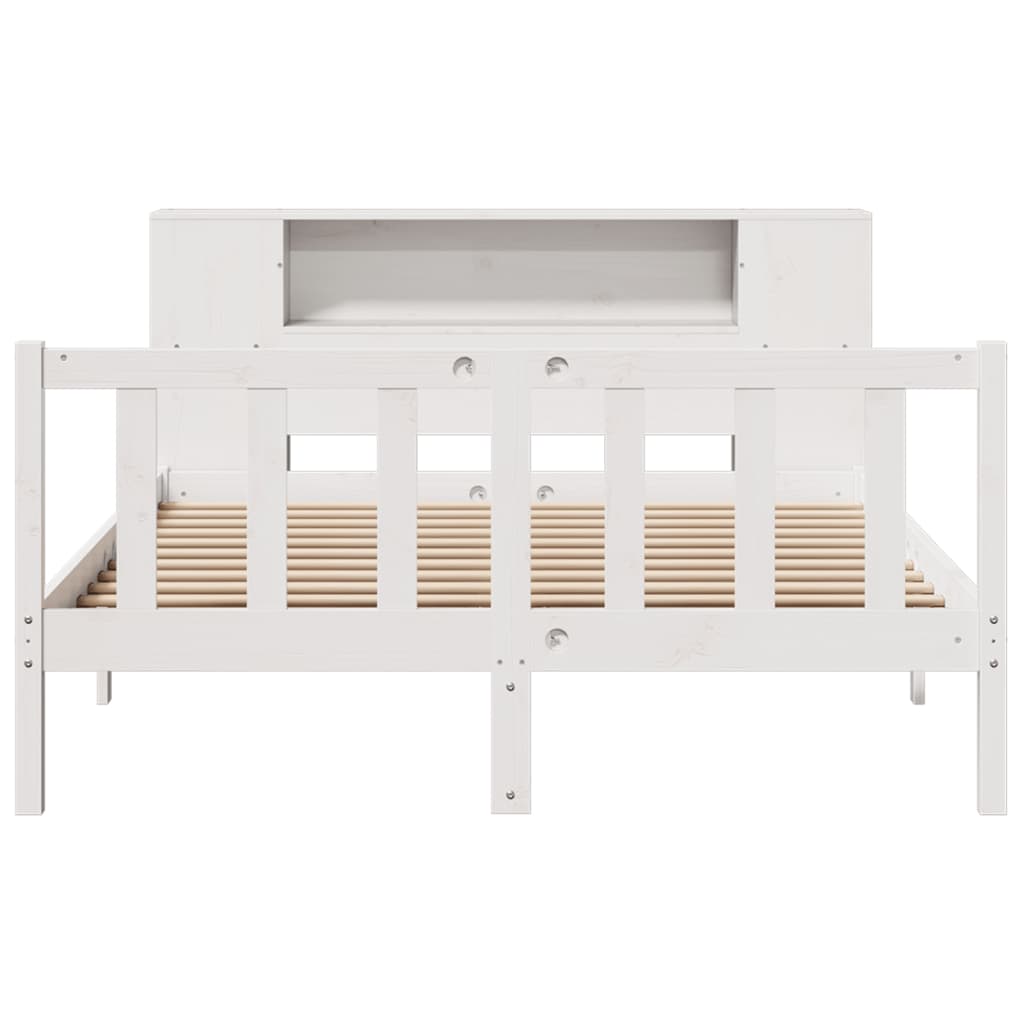Bookcase Bed without Mattress White 135x190 cm Double Solid Wood Pine