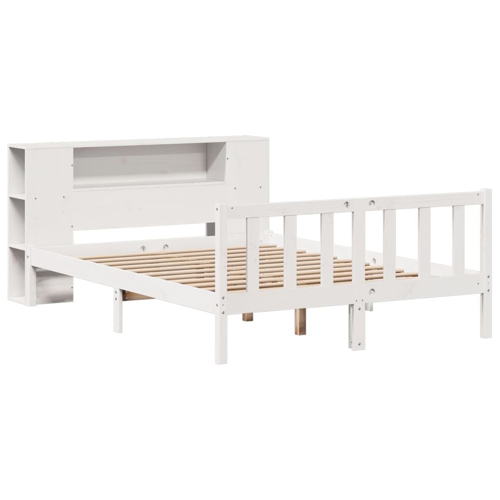 Bookcase Bed without Mattress White 150x200 cm King Solid Wood Pine
