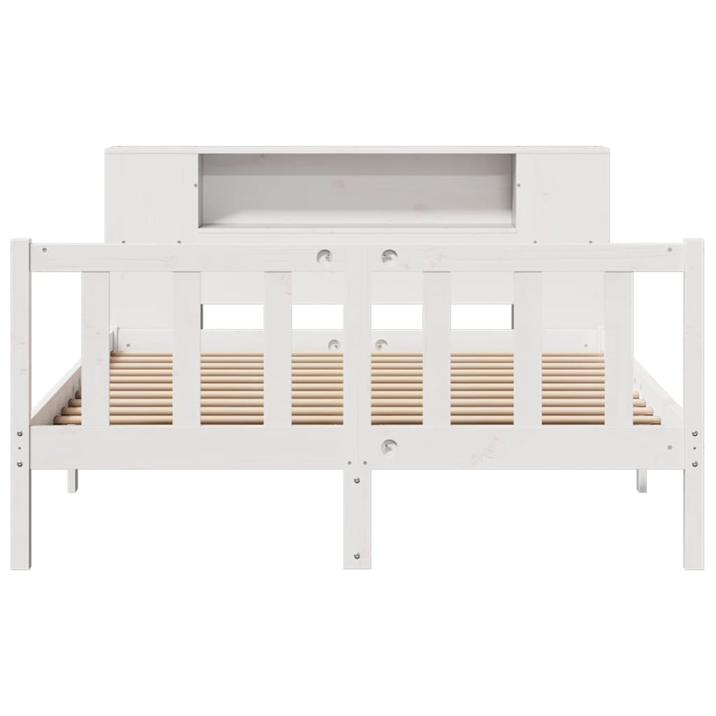 Bookcase Bed without Mattress White 150x200 cm King Solid Wood Pine