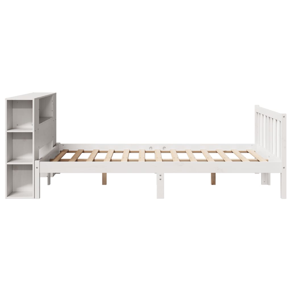 Bookcase Bed without Mattress White 150x200 cm King Solid Wood Pine