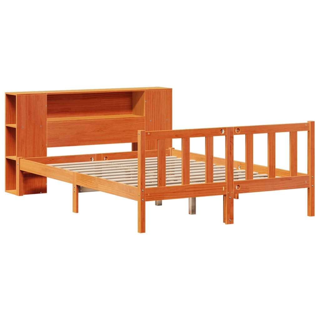 Bookcase Bed without Mattress Wax Brown 140x200 cm Solid Wood Pine