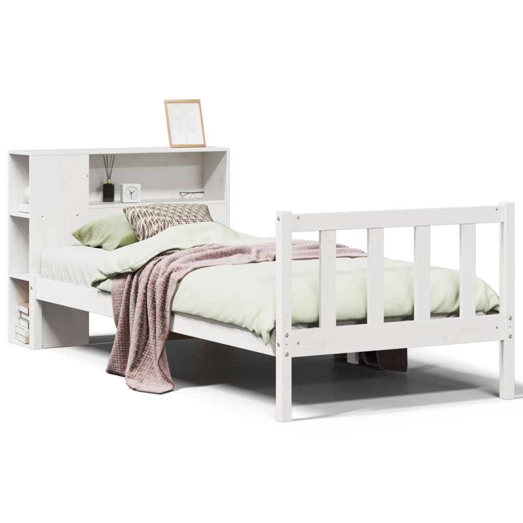 Bookcase Bed without Mattress White 75x190 cm Small Single Solid Wood Pine
