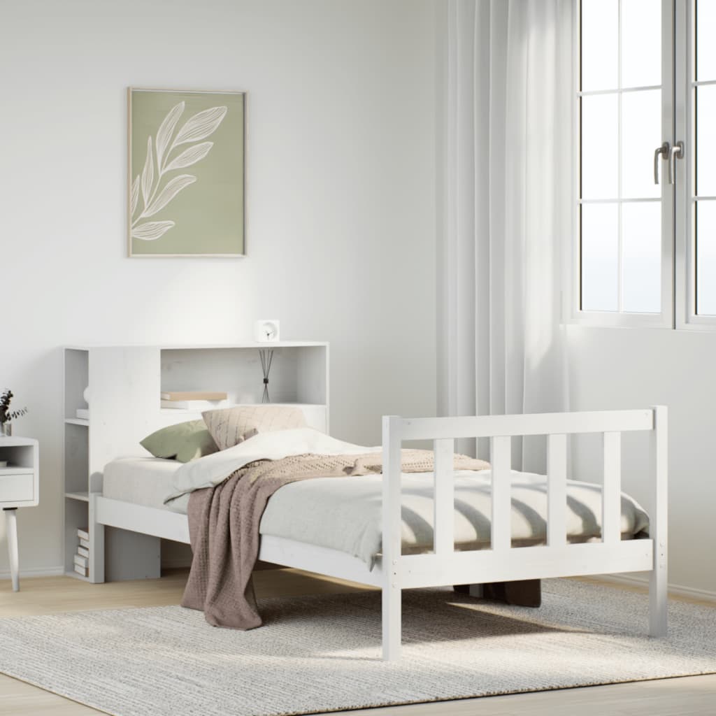 Bookcase Bed without Mattress White 90x190 cm Single Solid Wood Pine