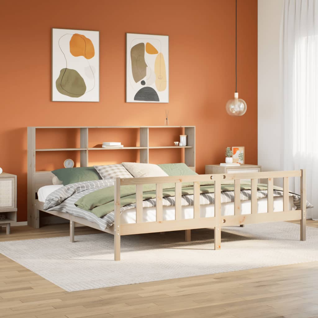 Bookcase Bed without Mattress 180x200 cm Super King Solid Wood Pine