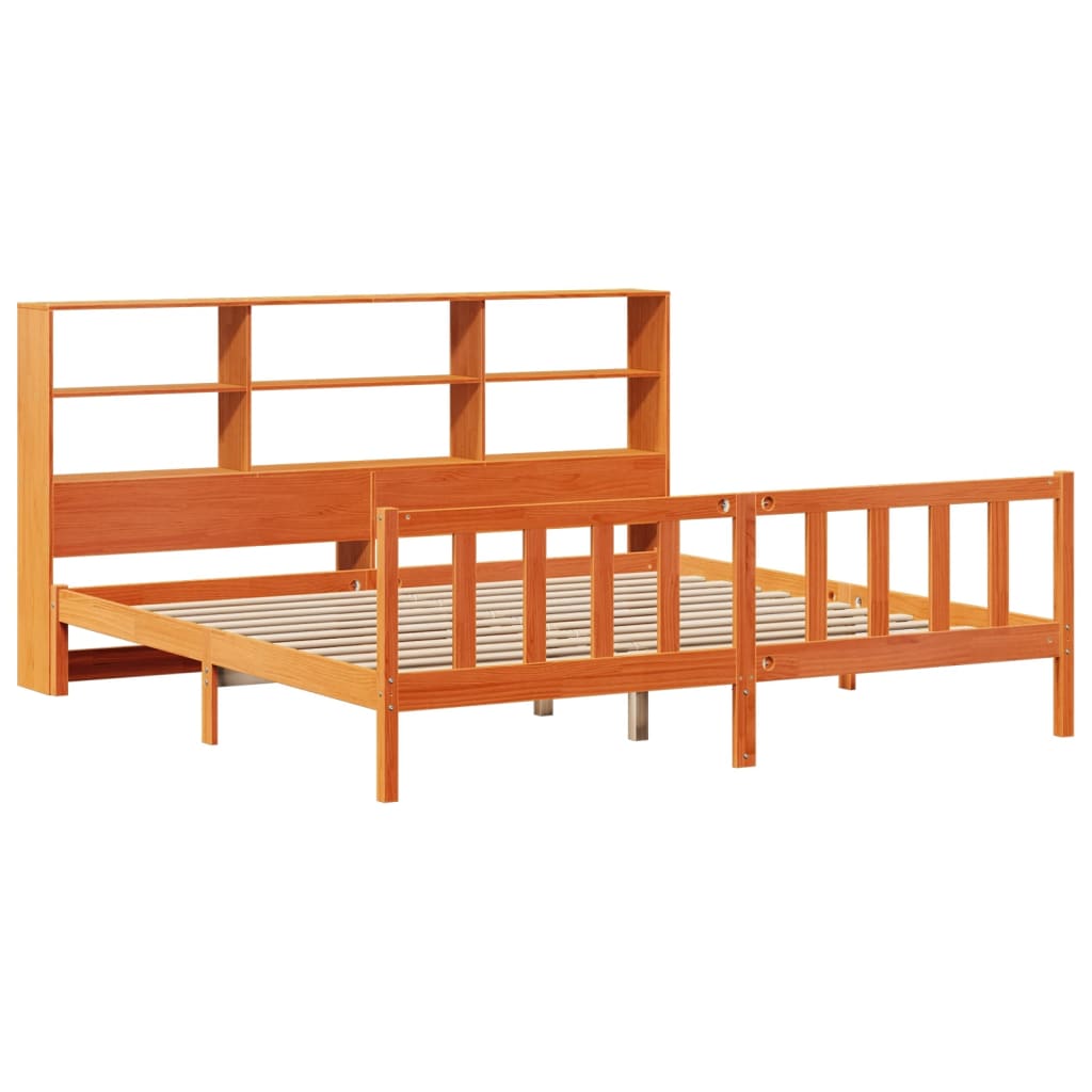 Bookcase Bed without Mattress Wax Brown 200x200 cm Solid Wood Pine