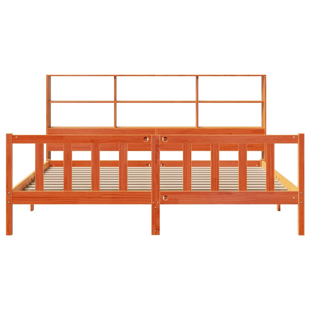 Bookcase Bed without Mattress Wax Brown 200x200 cm Solid Wood Pine