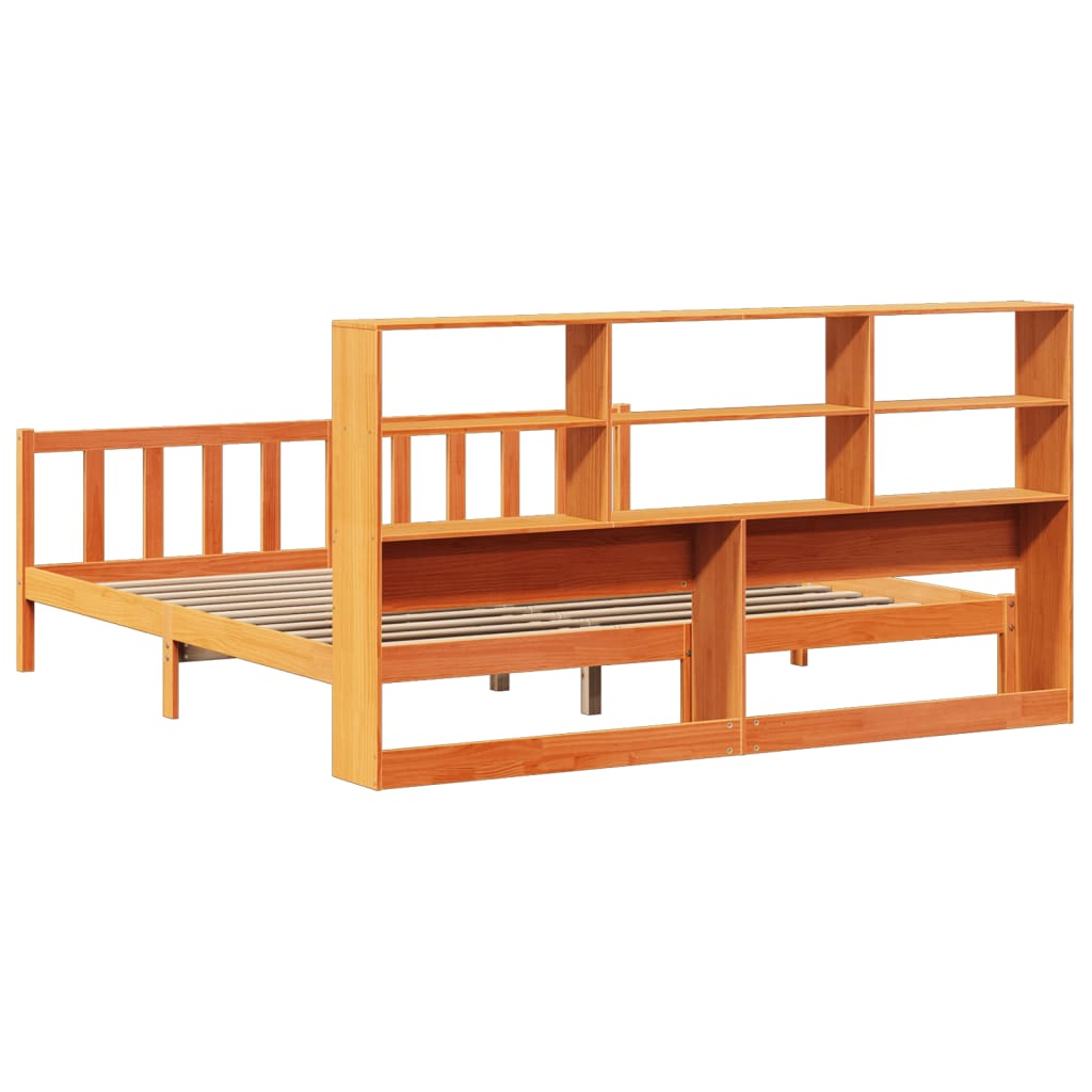 Bookcase Bed without Mattress Wax Brown 200x200 cm Solid Wood Pine