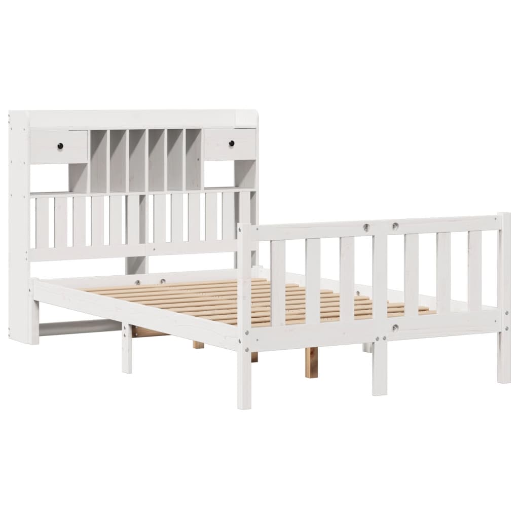 Bookcase Bed without Mattress White 135x190 cm Double Solid Wood Pine