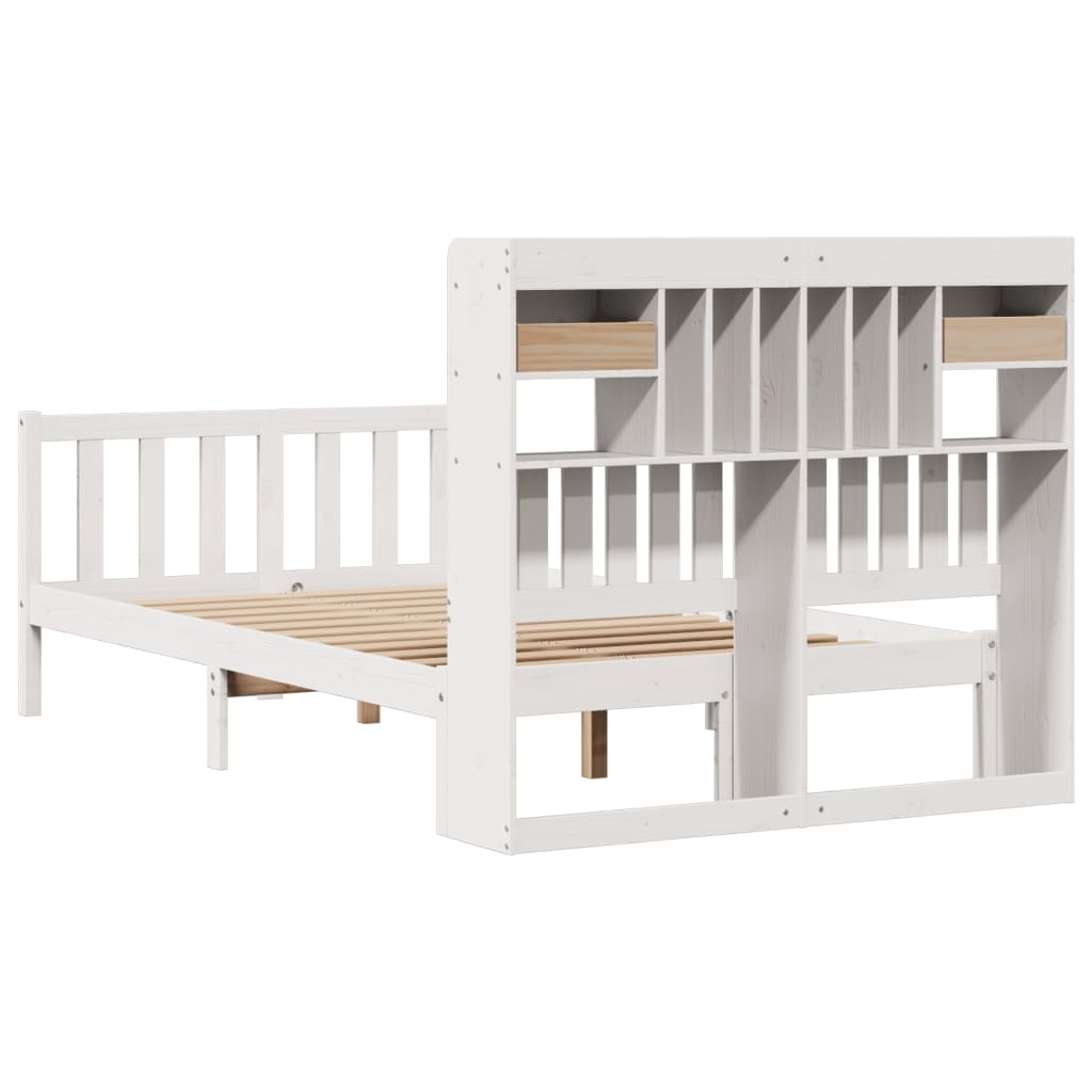 Bookcase Bed without Mattress White 135x190 cm Double Solid Wood Pine