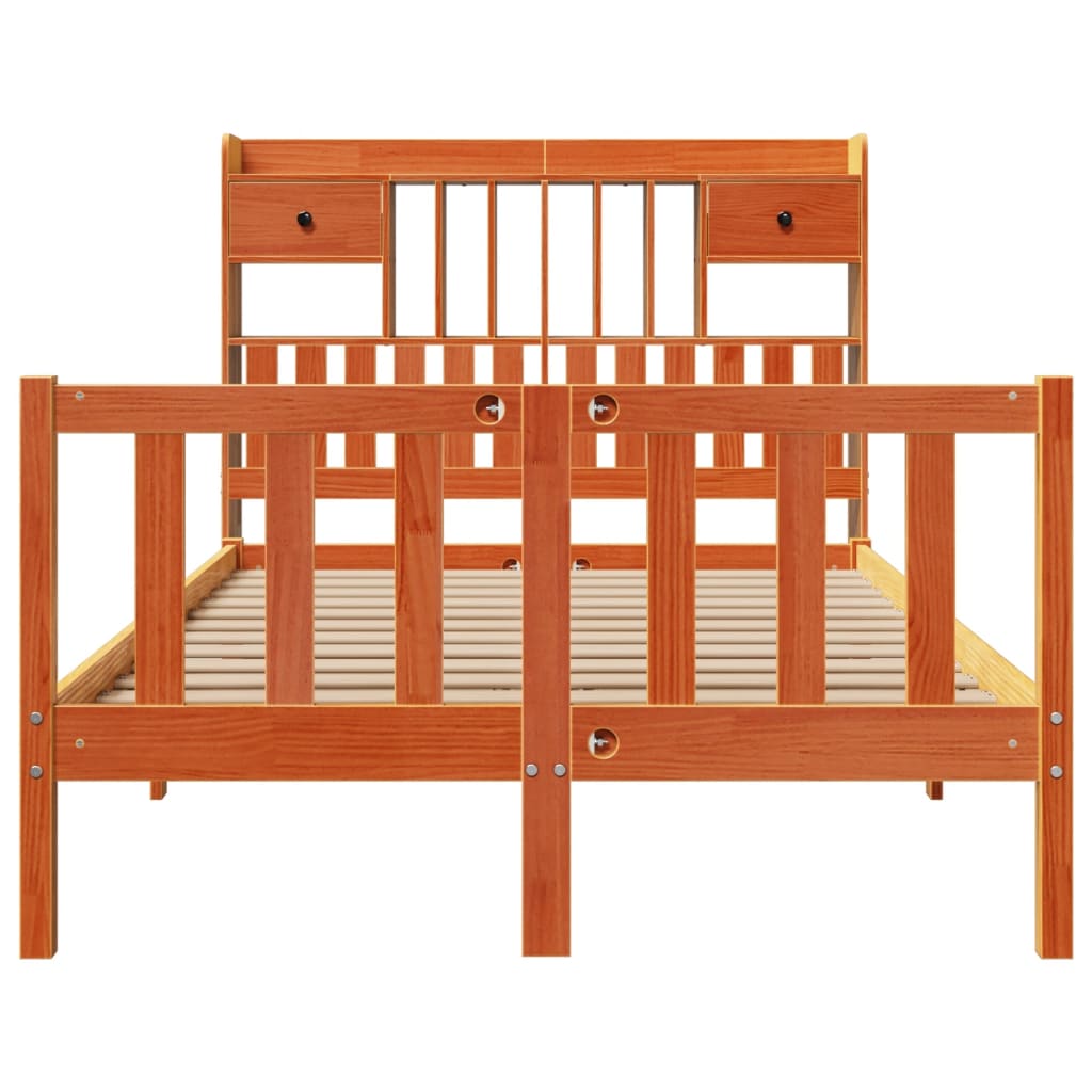 Bookcase Bed without Mattress Wax Brown 135x190 cm Double Solid Wood Pine