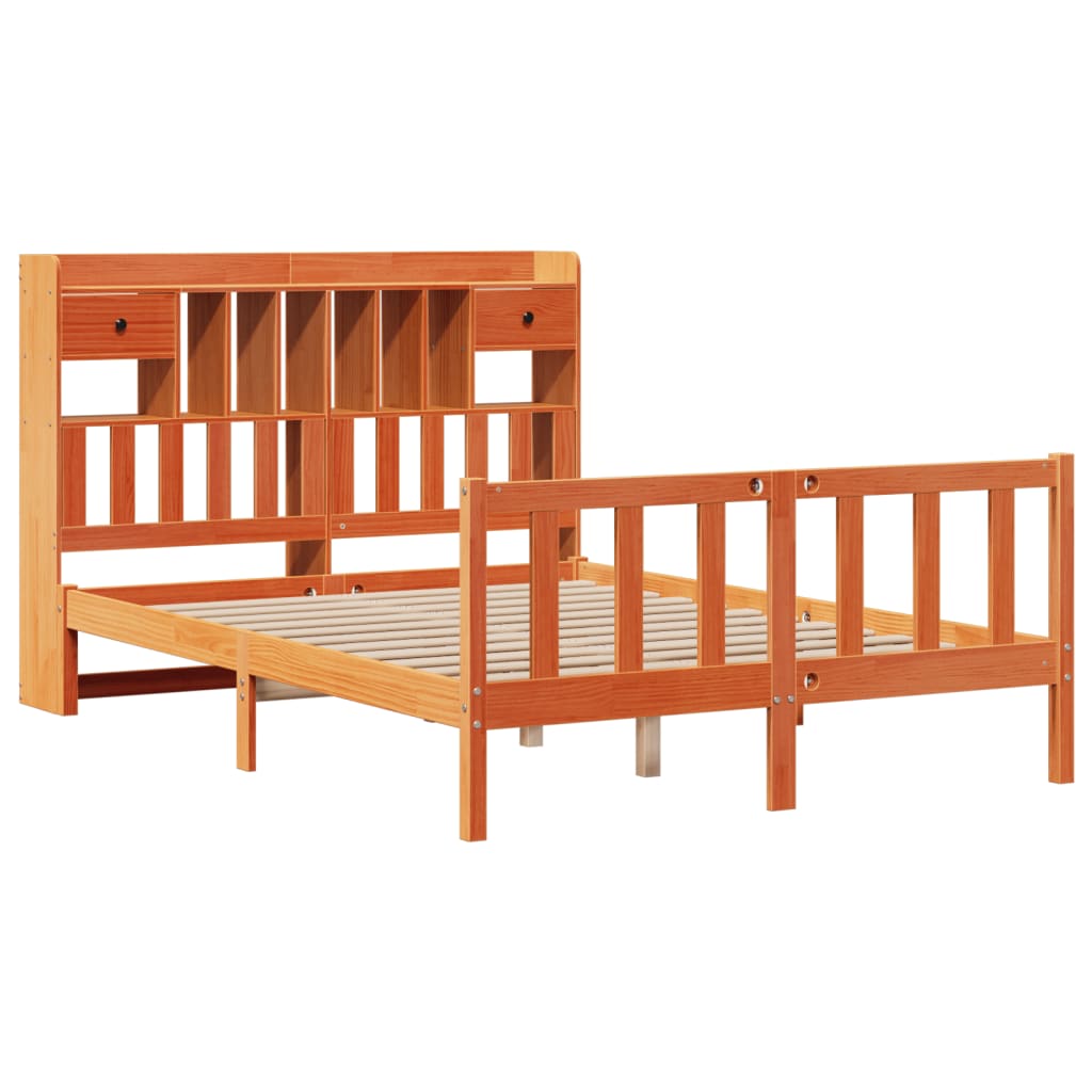Bookcase Bed without Mattress Wax Brown 140x190 cm Solid Wood Pine