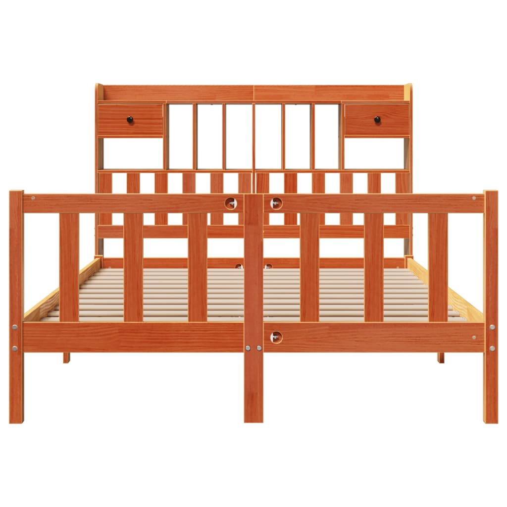 Bookcase Bed without Mattress Wax Brown 140x190 cm Solid Wood Pine