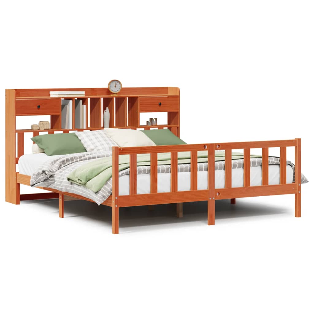 Bookcase Bed without Mattress Wax Brown 180x200 cm Super King Solid Wood Pine