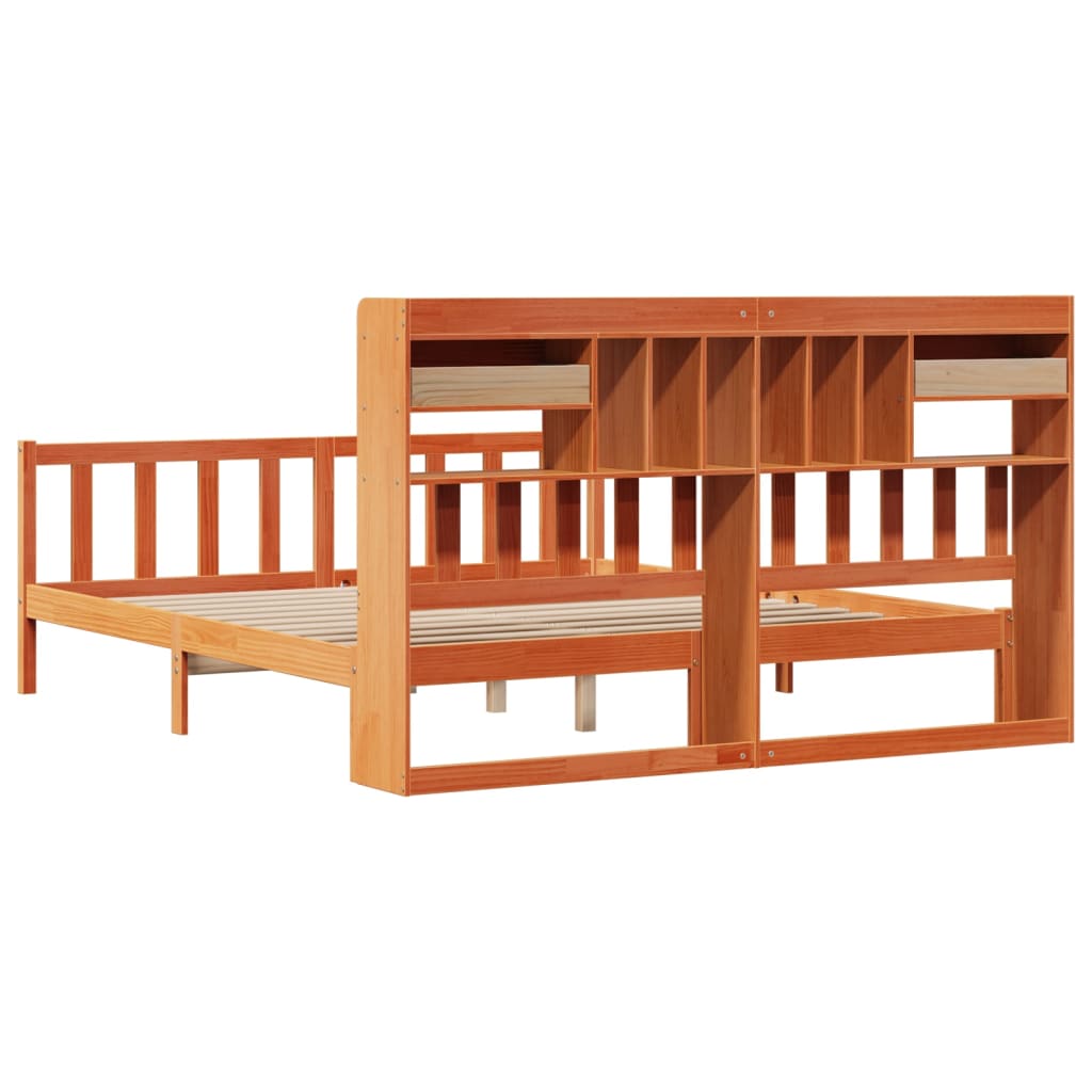 Bookcase Bed without Mattress Wax Brown 180x200 cm Super King Solid Wood Pine