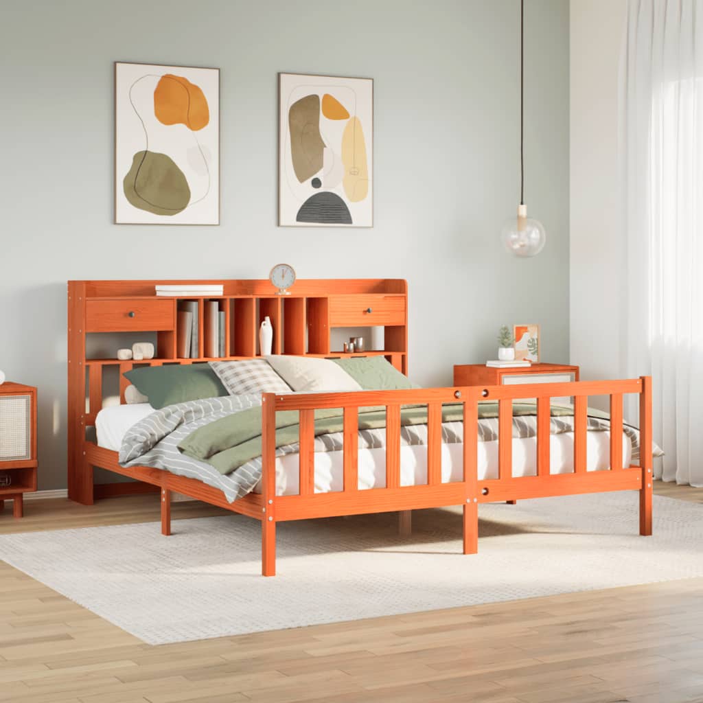 Bookcase Bed without Mattress Wax Brown 180x200 cm Super King Solid Wood Pine