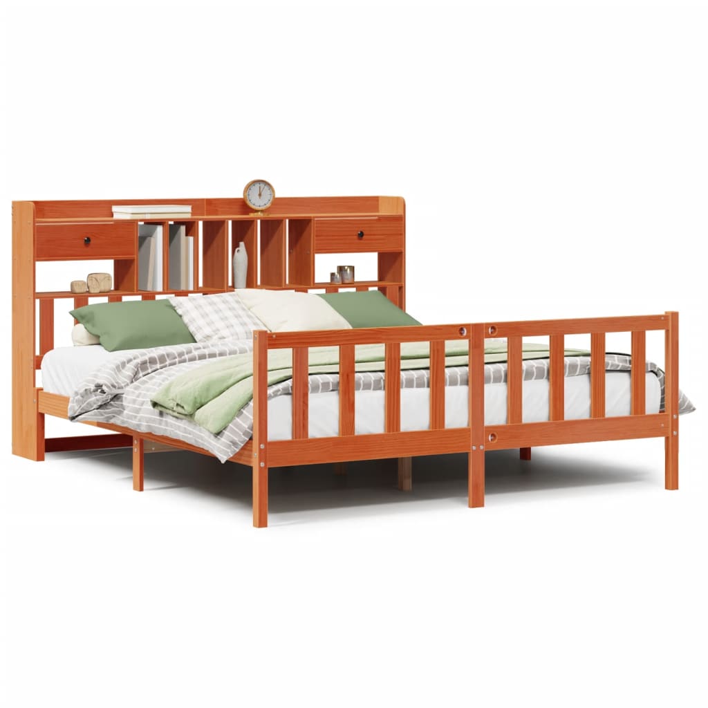 Bookcase Bed without Mattress Wax Brown 200x200 cm Solid Wood Pine
