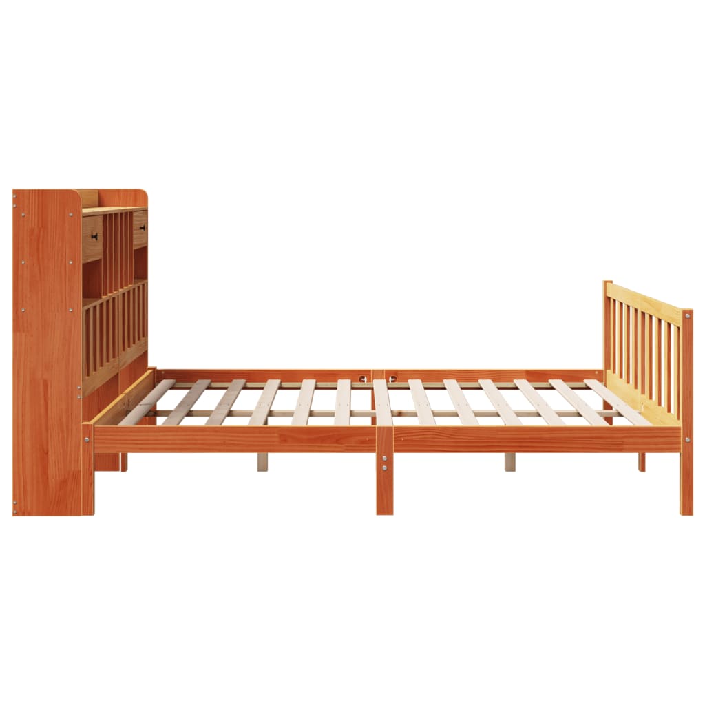 Bookcase Bed without Mattress Wax Brown 200x200 cm Solid Wood Pine