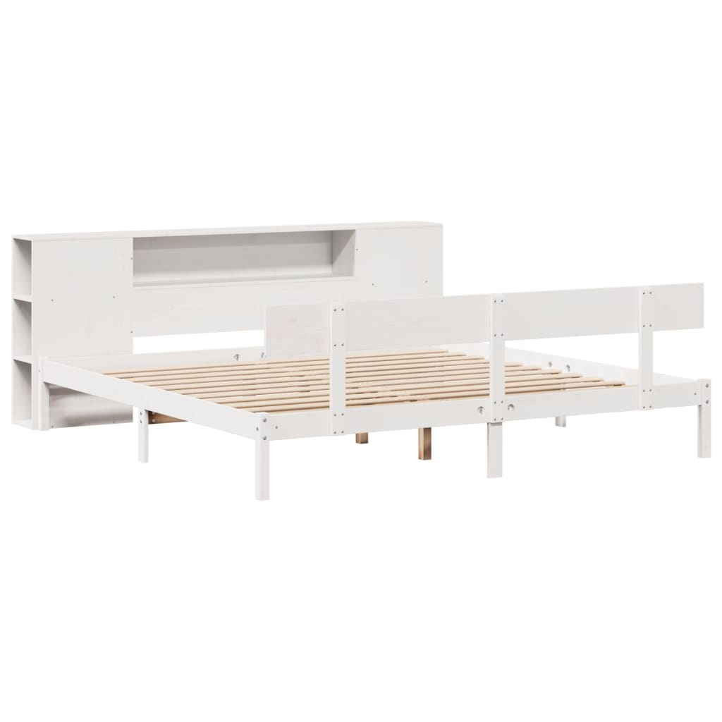 Bookcase Bed without Mattress White 180x200 cm Super King Solid Wood Pine