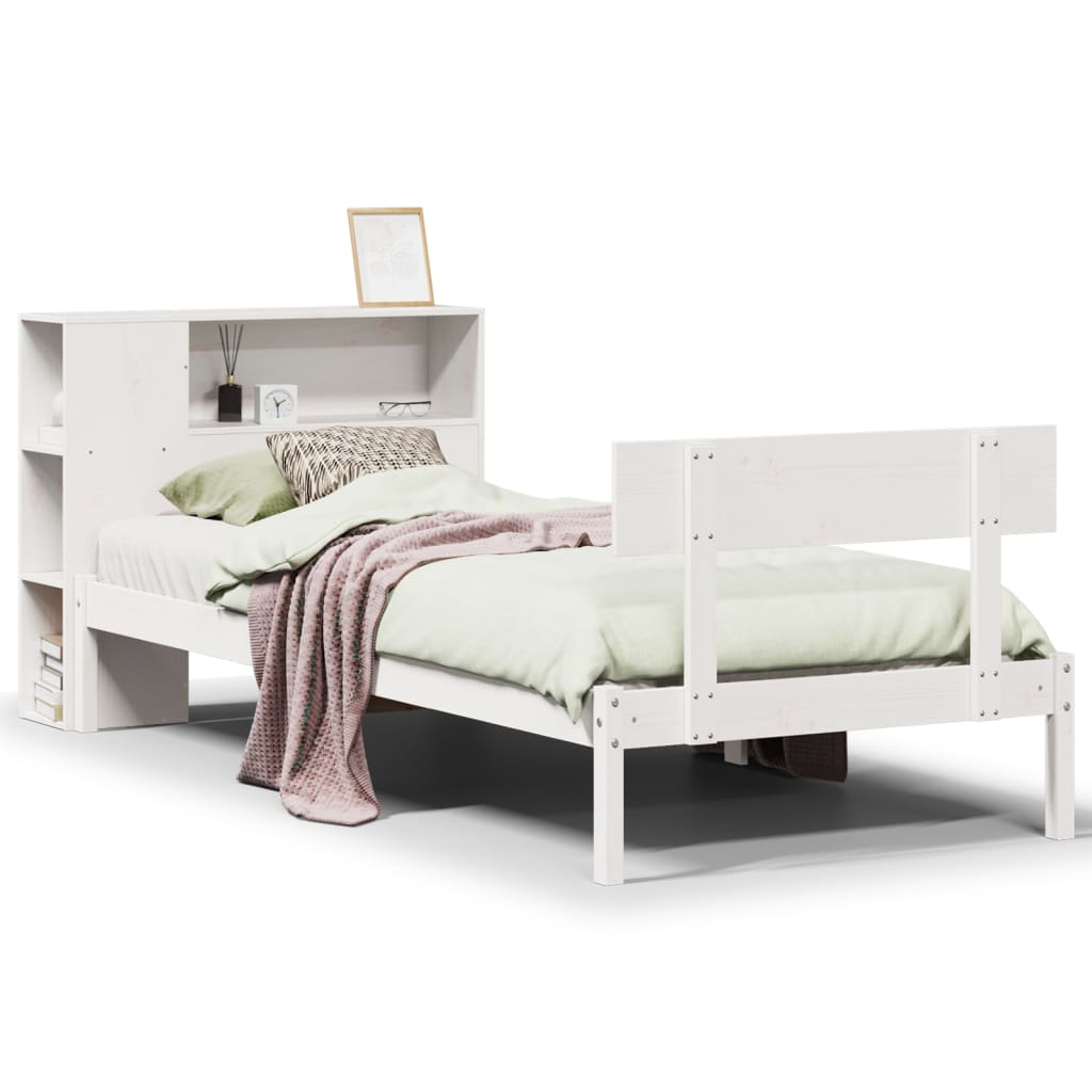 Bookcase Bed without Mattress White 90x190 cm Single Solid Wood Pine