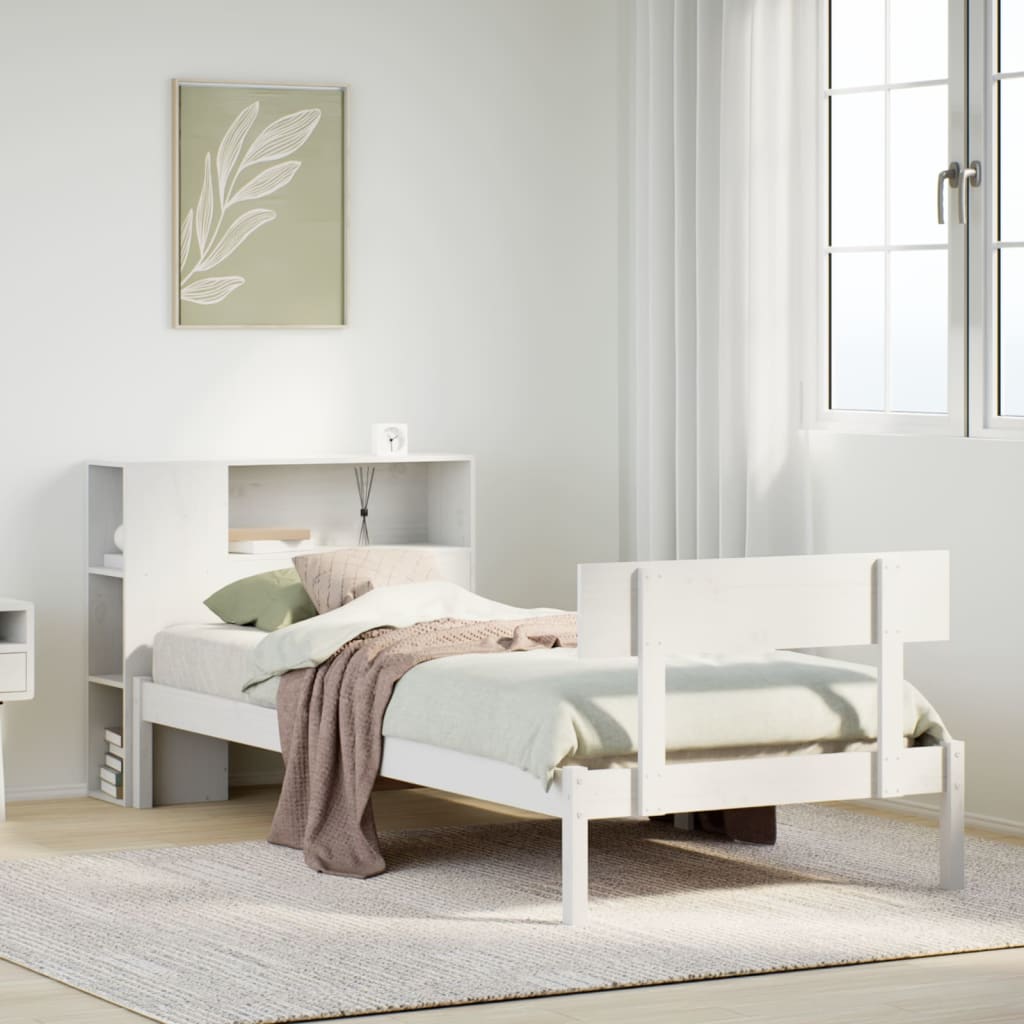 Bookcase Bed without Mattress White 90x190 cm Single Solid Wood Pine