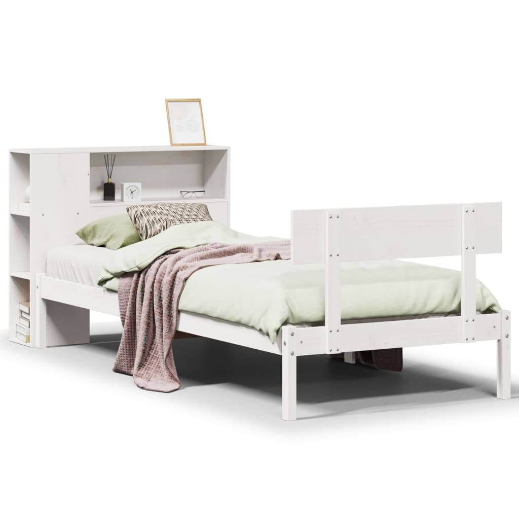 Bookcase Bed without Mattress White 90x200 cm Solid Wood Pine