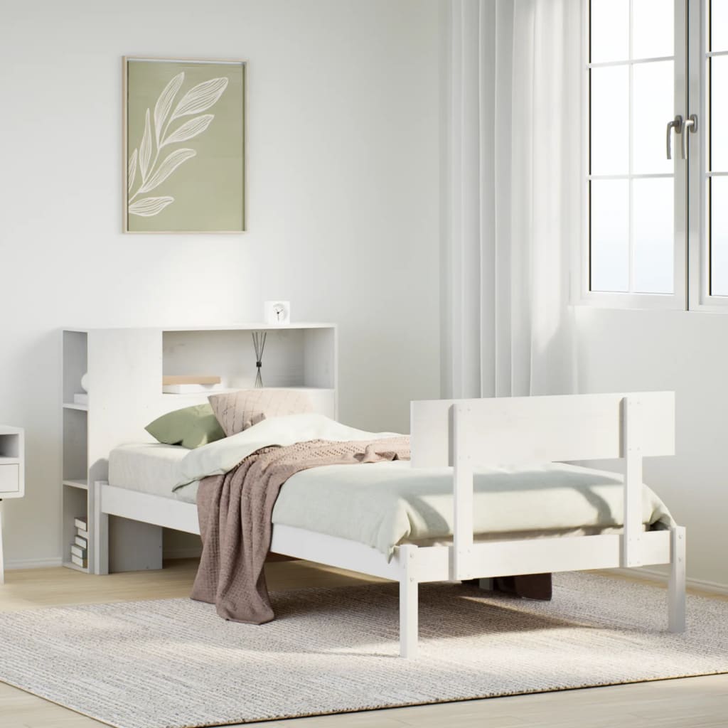 Bookcase Bed without Mattress White 100x200 cm Solid Wood Pine