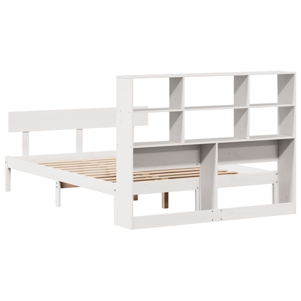 Bookcase Bed without Mattress White 140x190 cm Solid Wood Pine