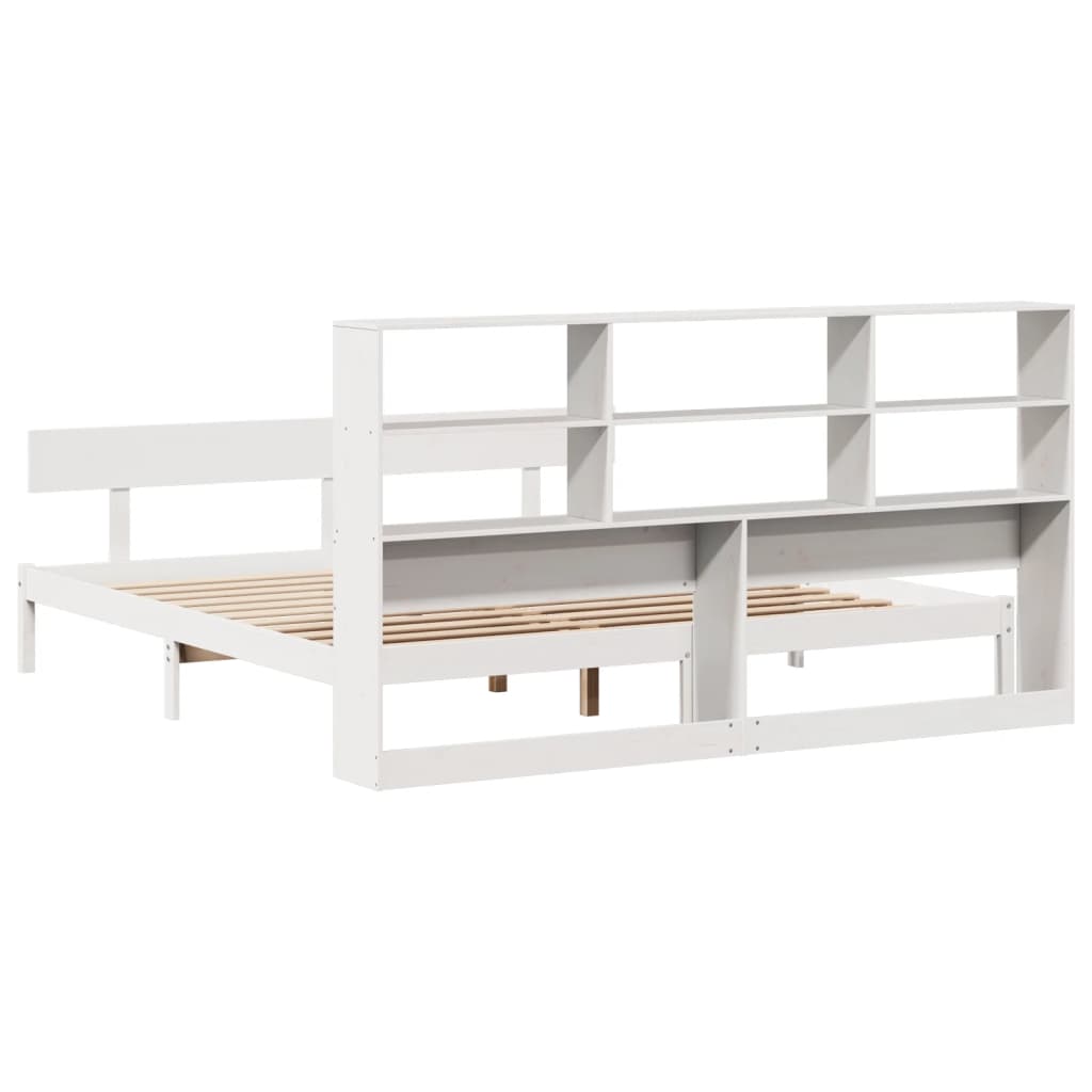Bookcase Bed without Mattress White 180x200 cm Super King Solid Wood Pine
