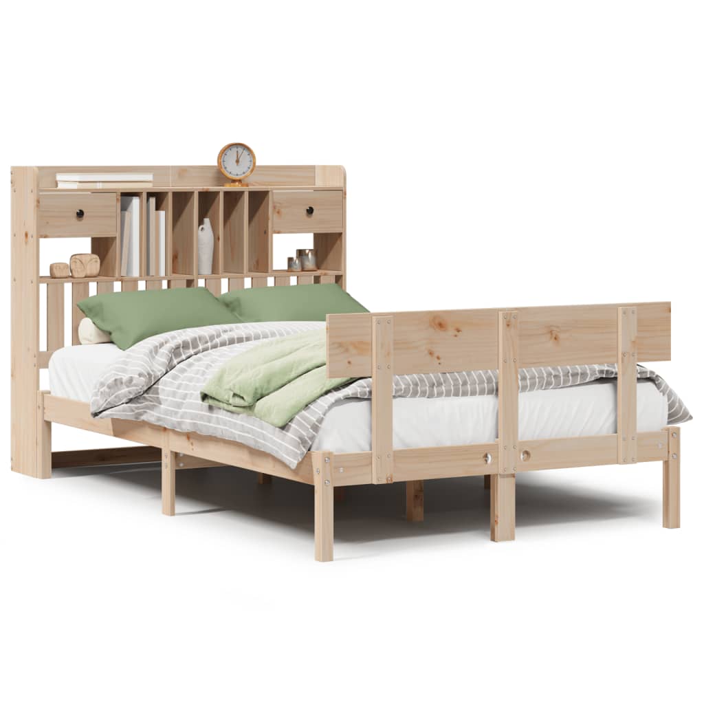 Bookcase Bed without Mattress 135x190 cm Double Solid Wood Pine