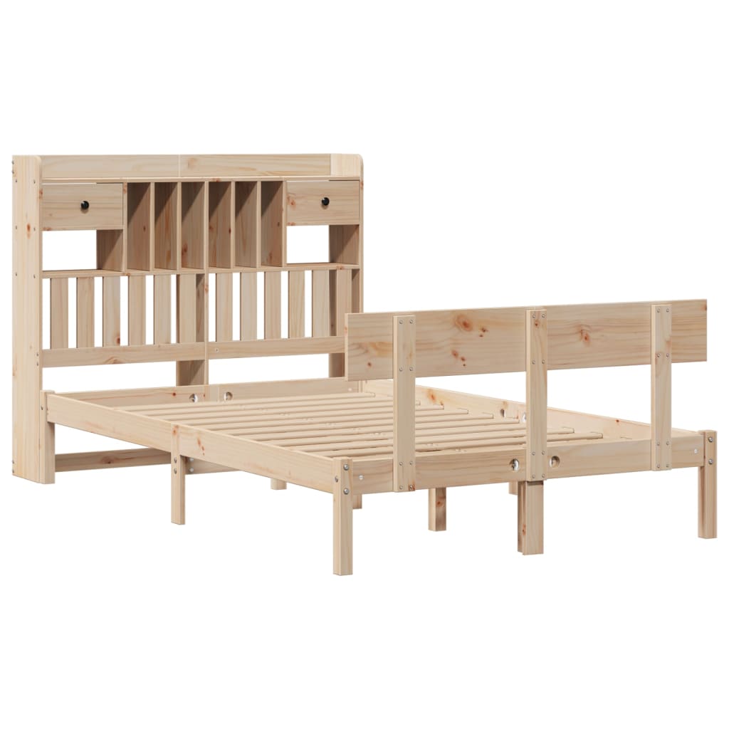 Bookcase Bed without Mattress 135x190 cm Double Solid Wood Pine