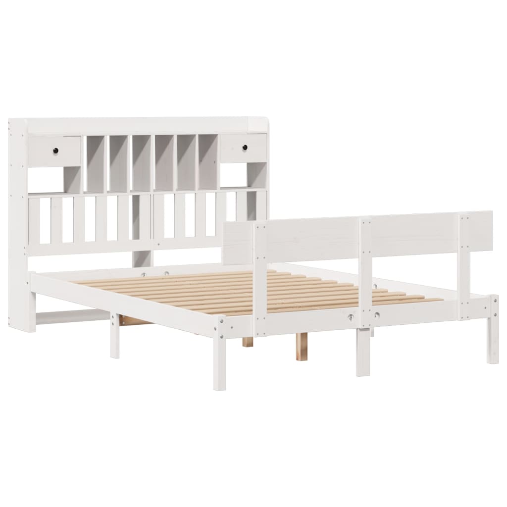 Bookcase Bed without Mattress White 150x200 cm King Solid Wood Pine