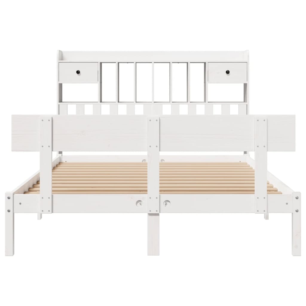 Bookcase Bed without Mattress White 150x200 cm King Solid Wood Pine