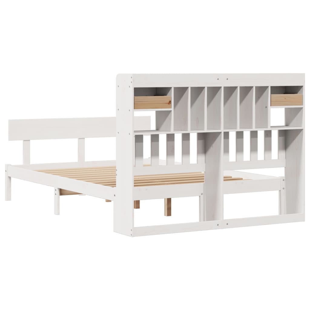 Bookcase Bed without Mattress White 150x200 cm King Solid Wood Pine