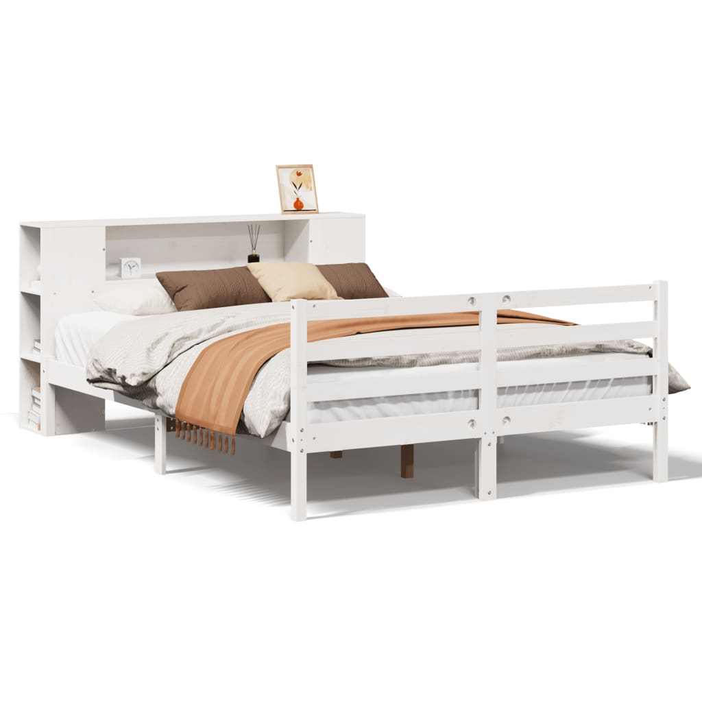 Bookcase Bed without Mattress White 140x190 cm Solid Wood Pine