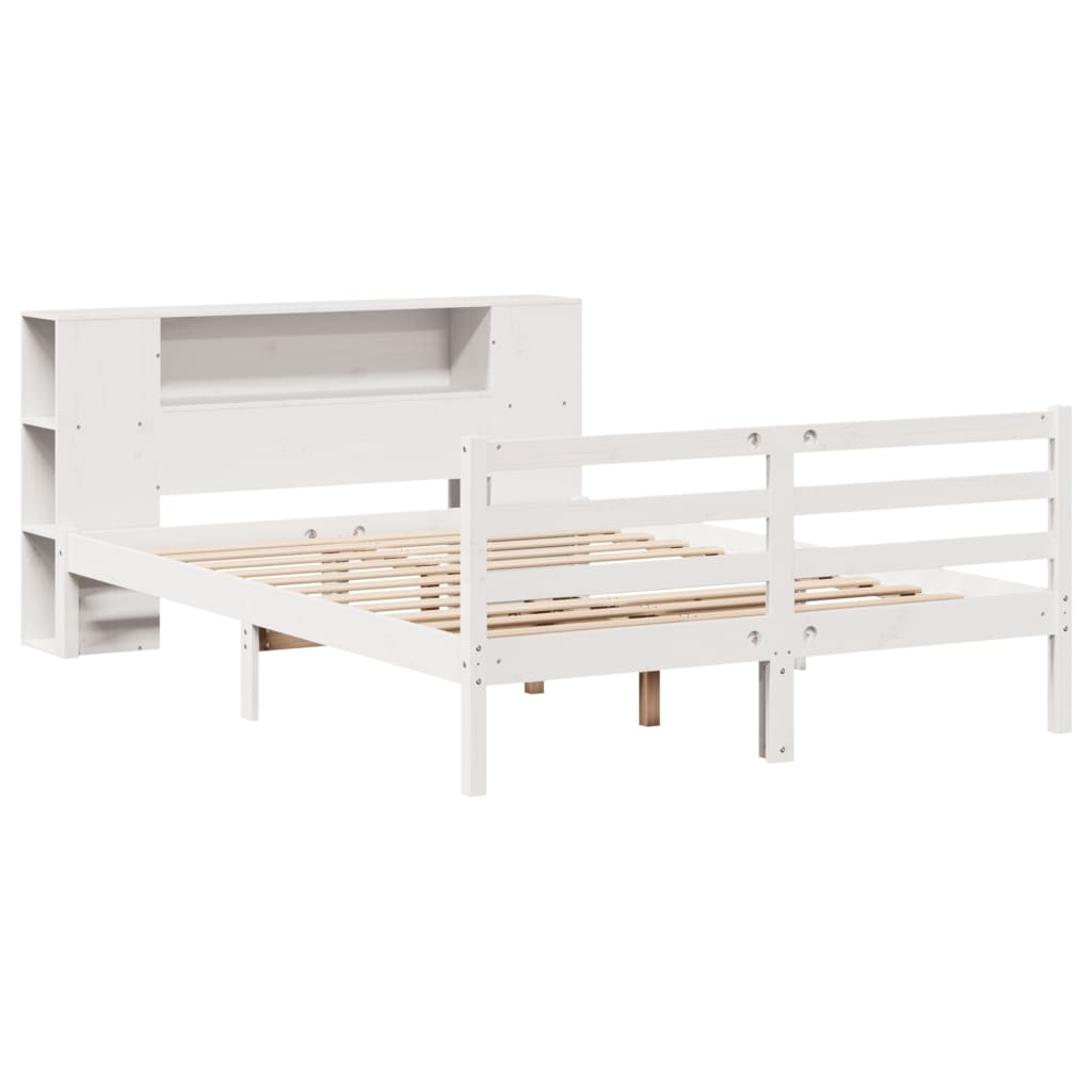 Bookcase Bed without Mattress White 140x190 cm Solid Wood Pine