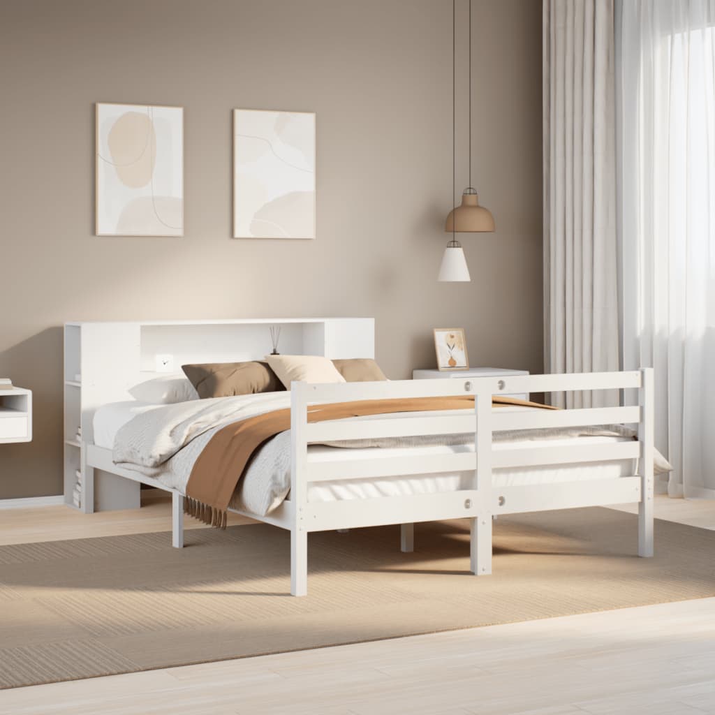 Bookcase Bed without Mattress White 140x190 cm Solid Wood Pine