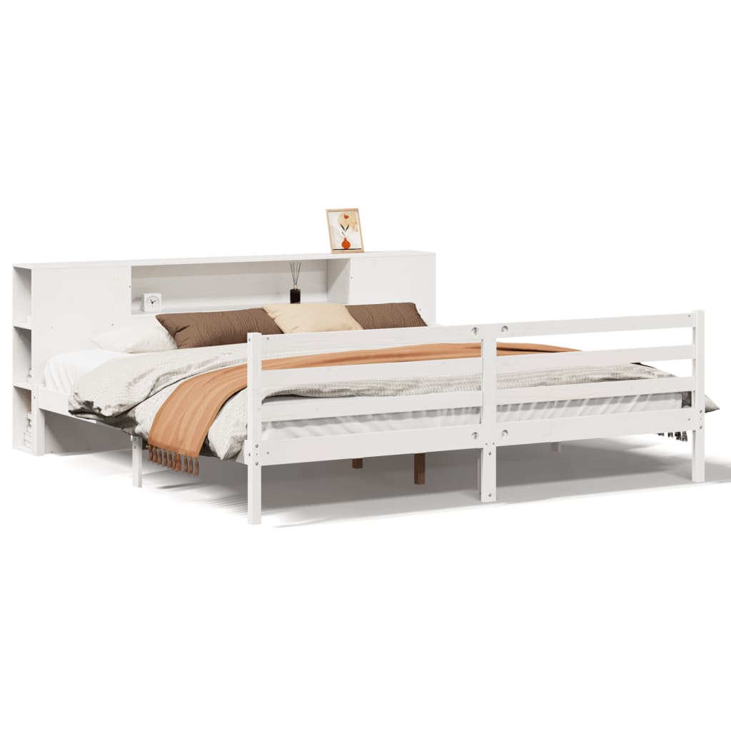 Bookcase Bed without Mattress White 180x200 cm Super King Solid Wood Pine