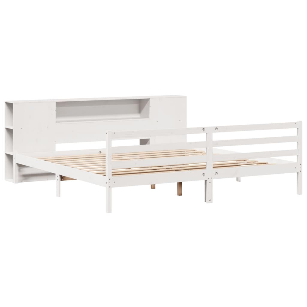Bookcase Bed without Mattress White 180x200 cm Super King Solid Wood Pine