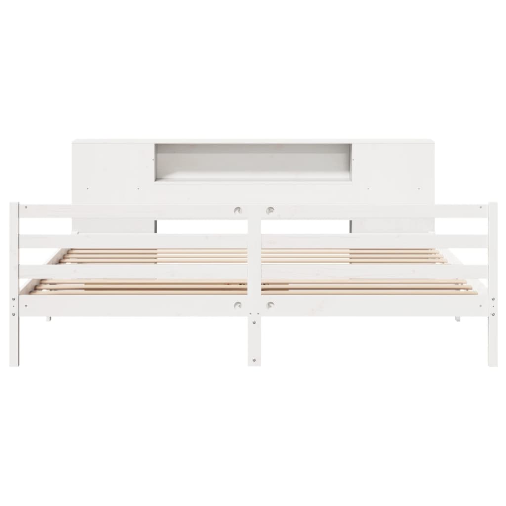 Bookcase Bed without Mattress White 180x200 cm Super King Solid Wood Pine