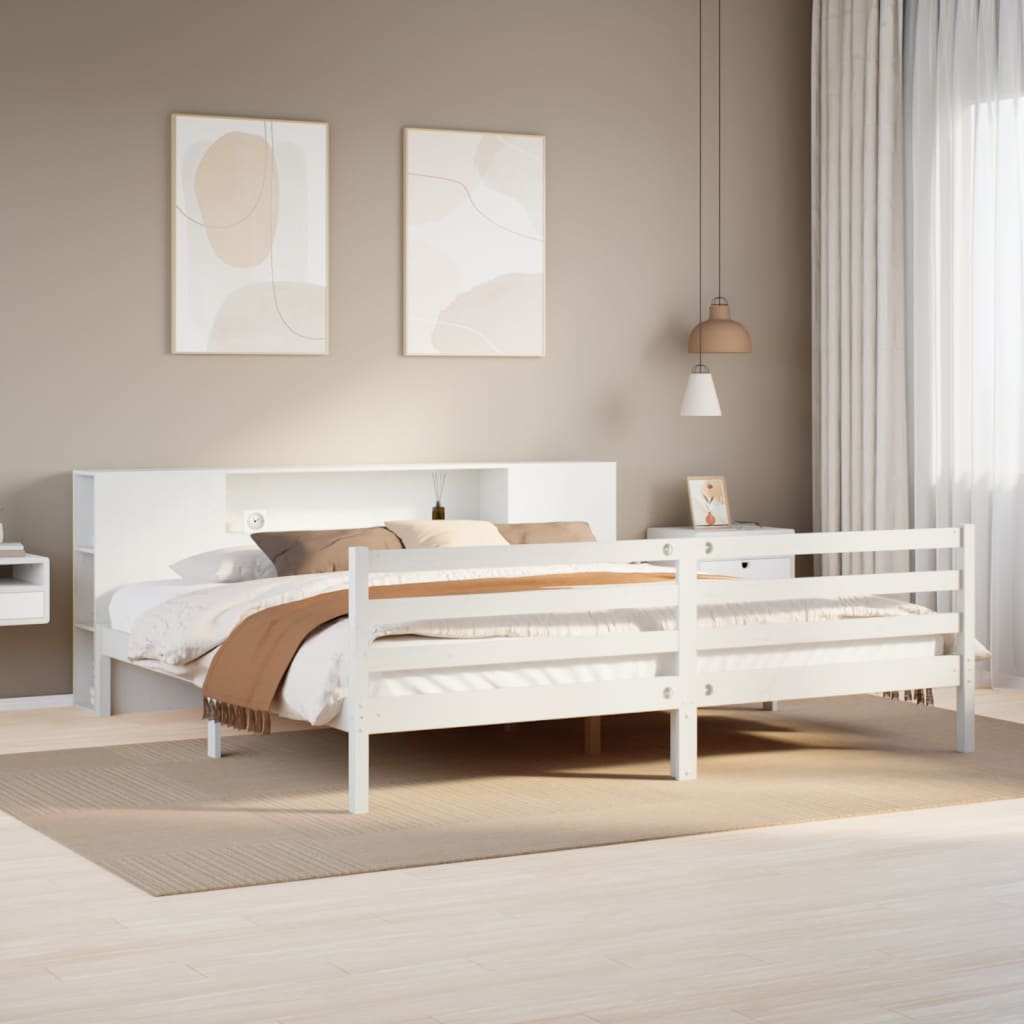 Bookcase Bed without Mattress White 180x200 cm Super King Solid Wood Pine