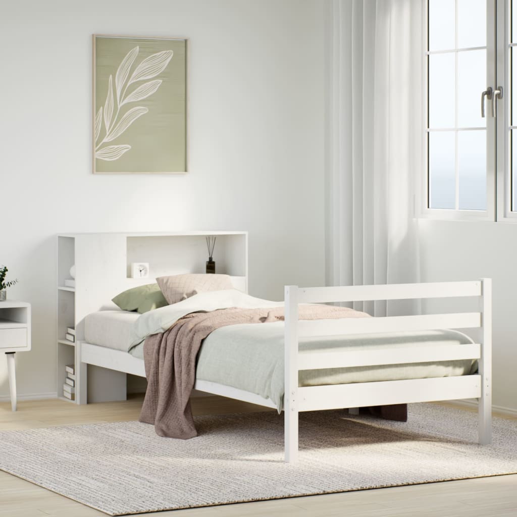 Bookcase Bed without Mattress White 90x200 cm Solid Wood Pine