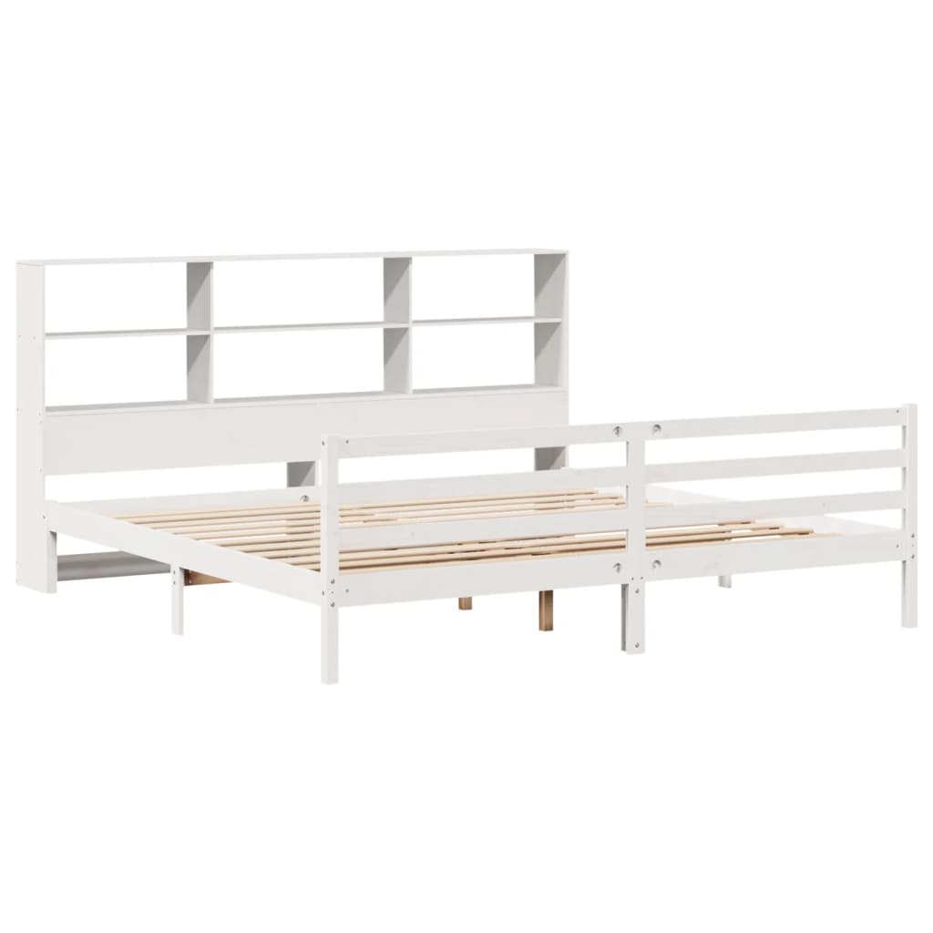 Bookcase Bed without Mattress White 180x200 cm Super King Solid Wood Pine