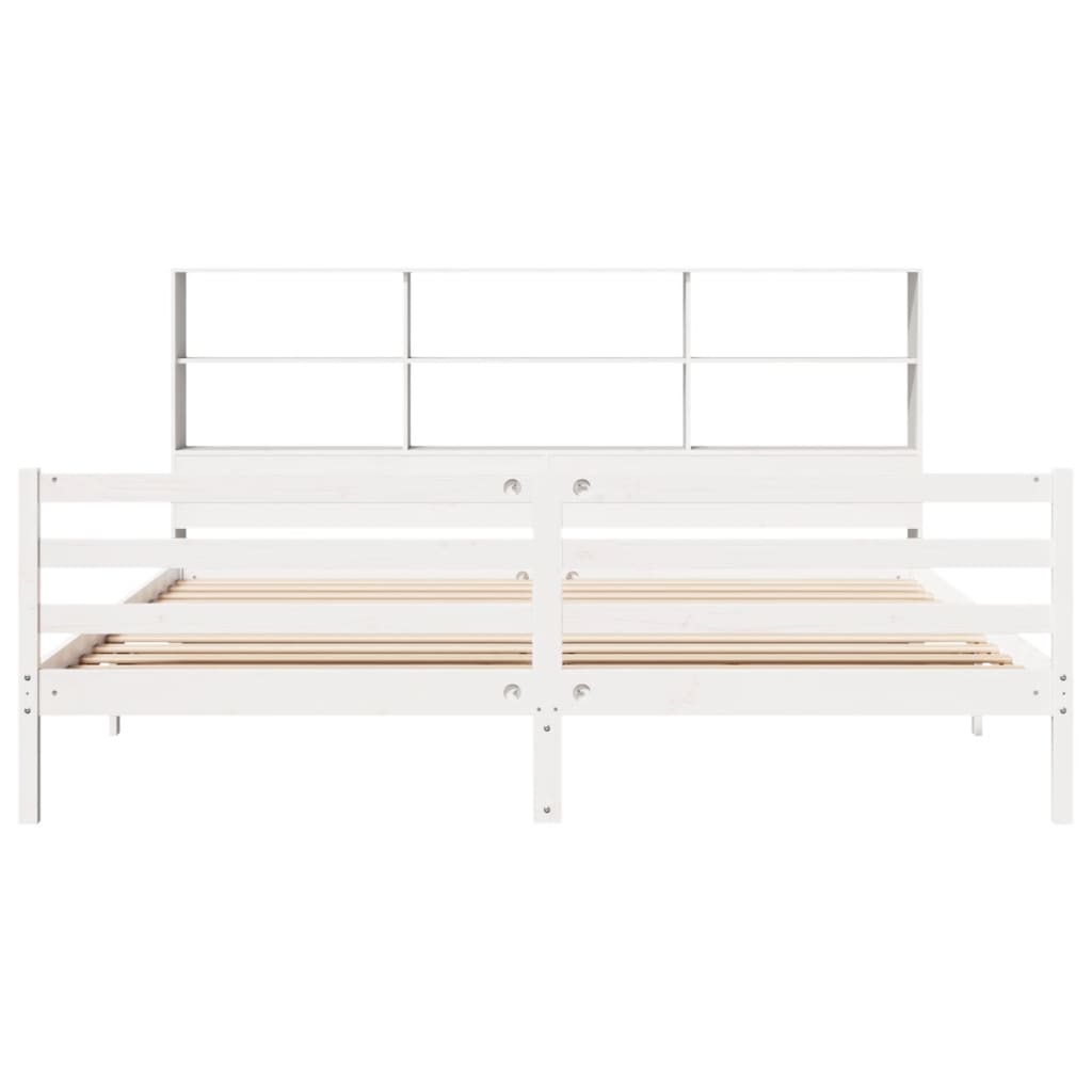 Bookcase Bed without Mattress White 180x200 cm Super King Solid Wood Pine