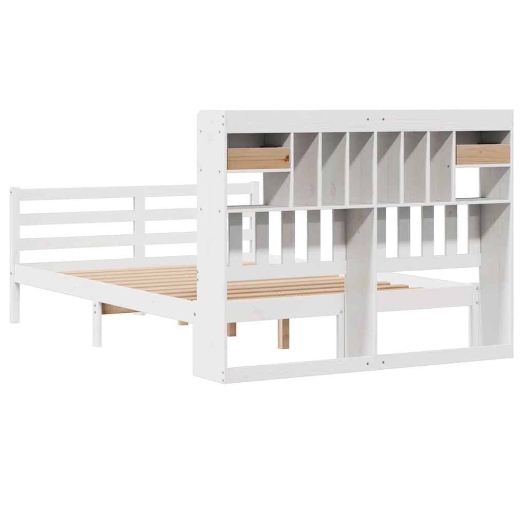 Bookcase Bed without Mattress White 140x190 cm Solid Wood Pine